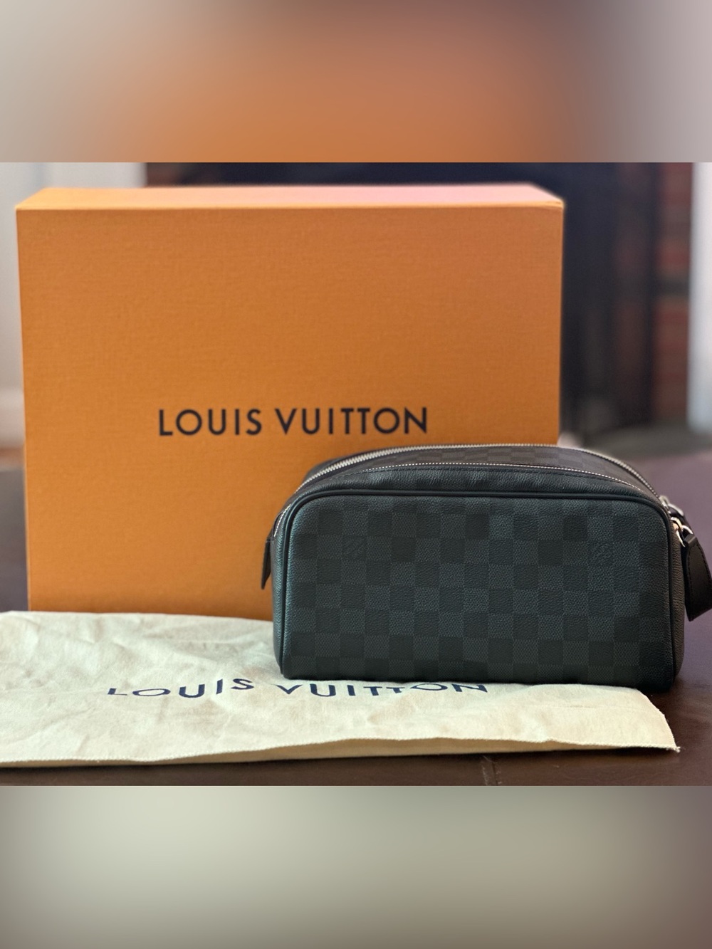 Louis Vuitton Men’s Graphite Damier Toiletry Pouch in Black